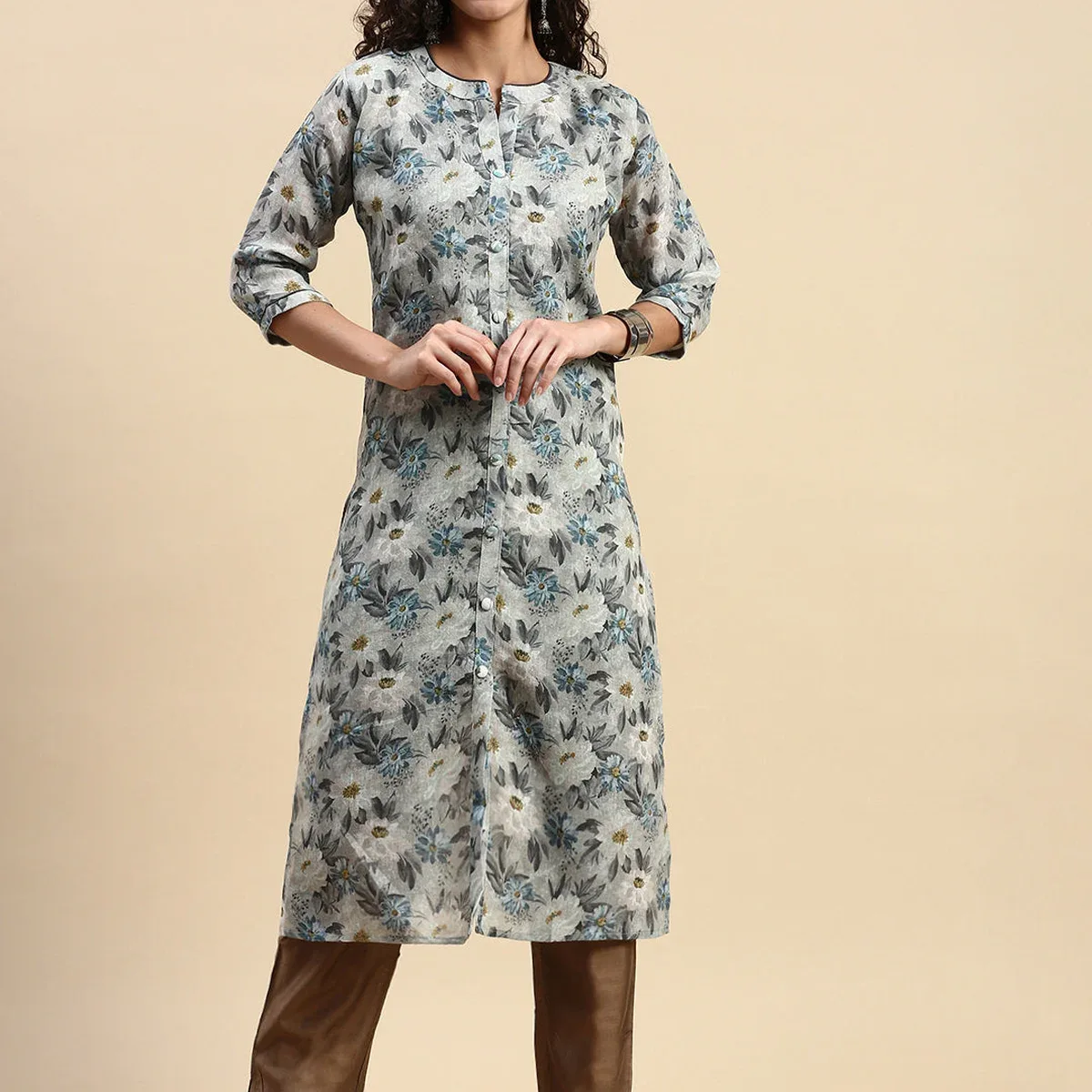 Cotton Printed Straight Cut Green and Blue Kurti EK13, photo 1 of 4