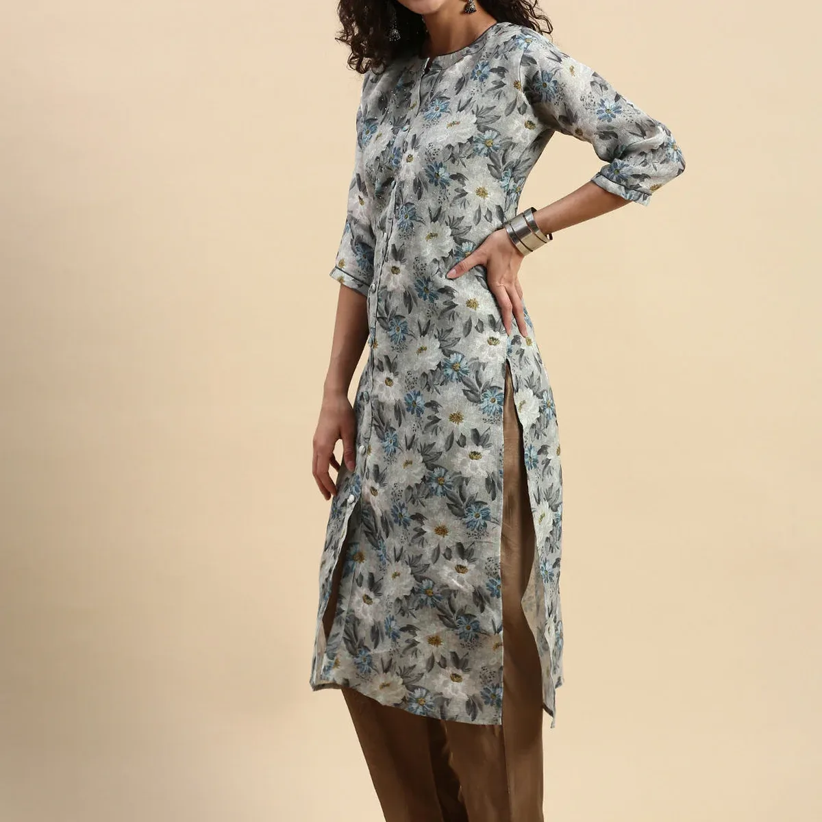 Cotton Printed Straight Cut Green and Blue Kurti EK13, photo 2 of 4