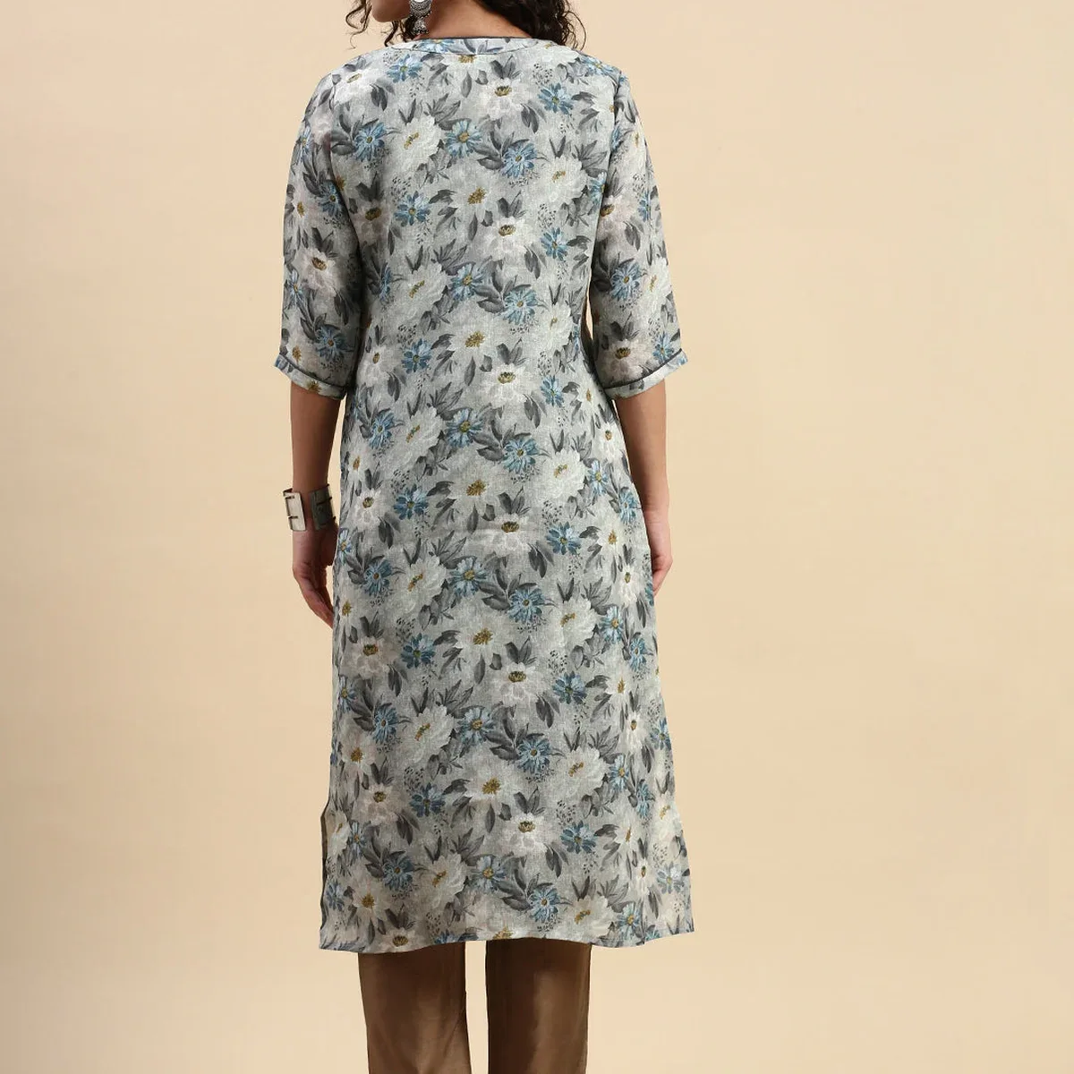 Cotton Printed Straight Cut Green and Blue Kurti EK13, photo 3 of 4