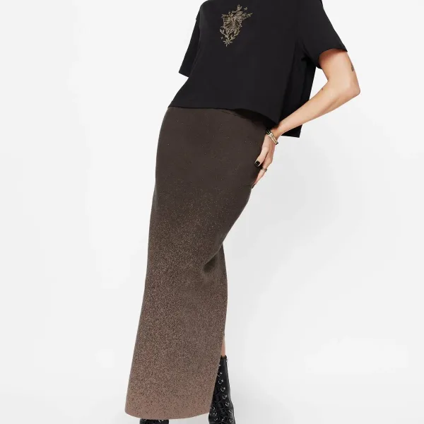 Nightjar Ombre Knit Maxi Skirt - Taupe