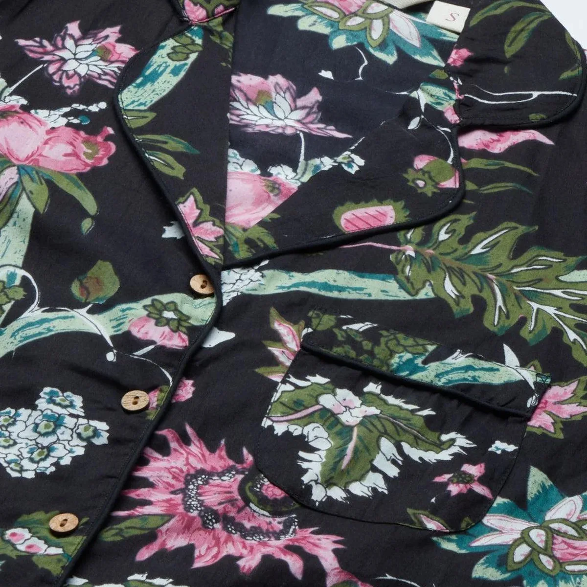 Black Cotton Floral Print Night Suit, photo 2 of 4