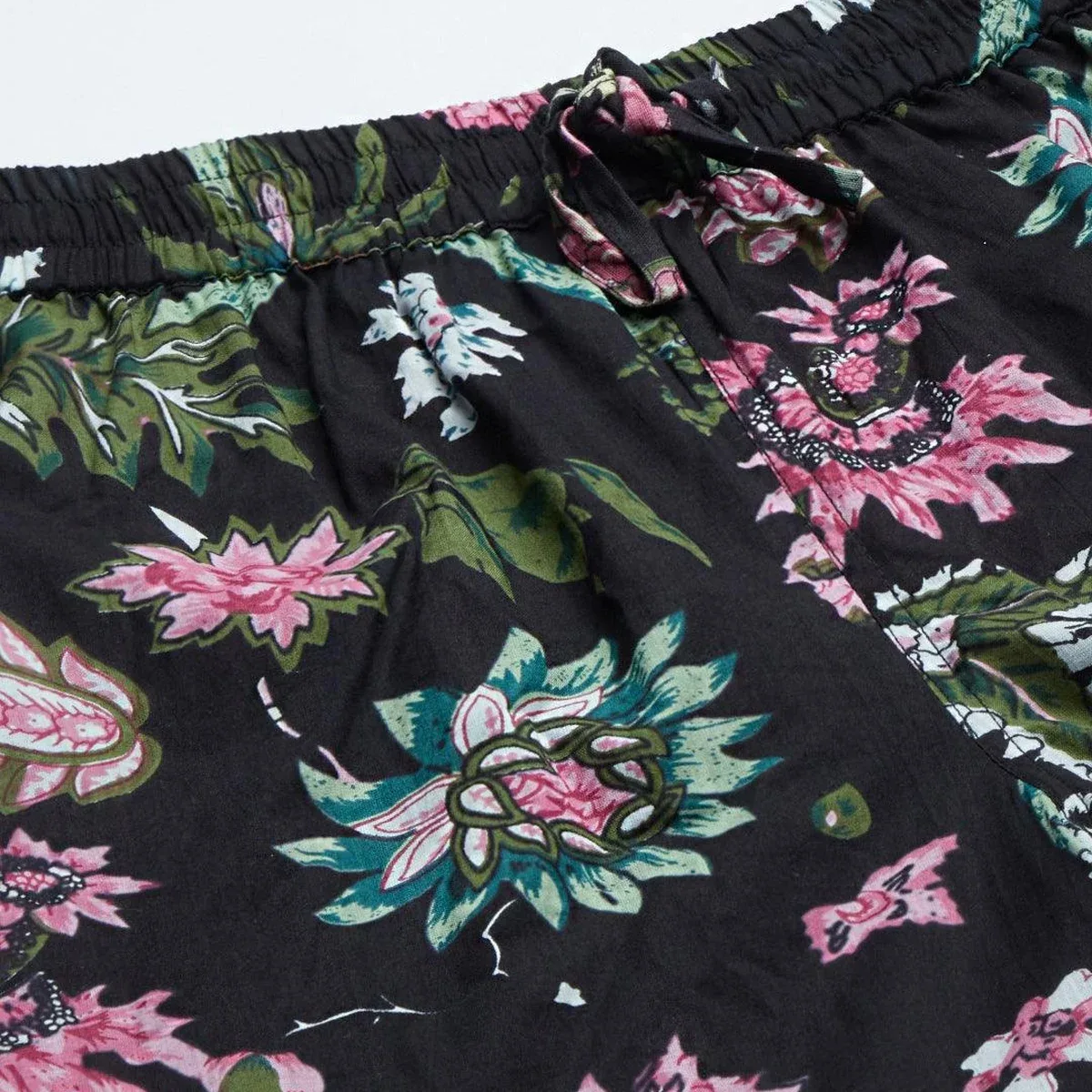 Black Cotton Floral Print Night Suit, photo 3 of 4
