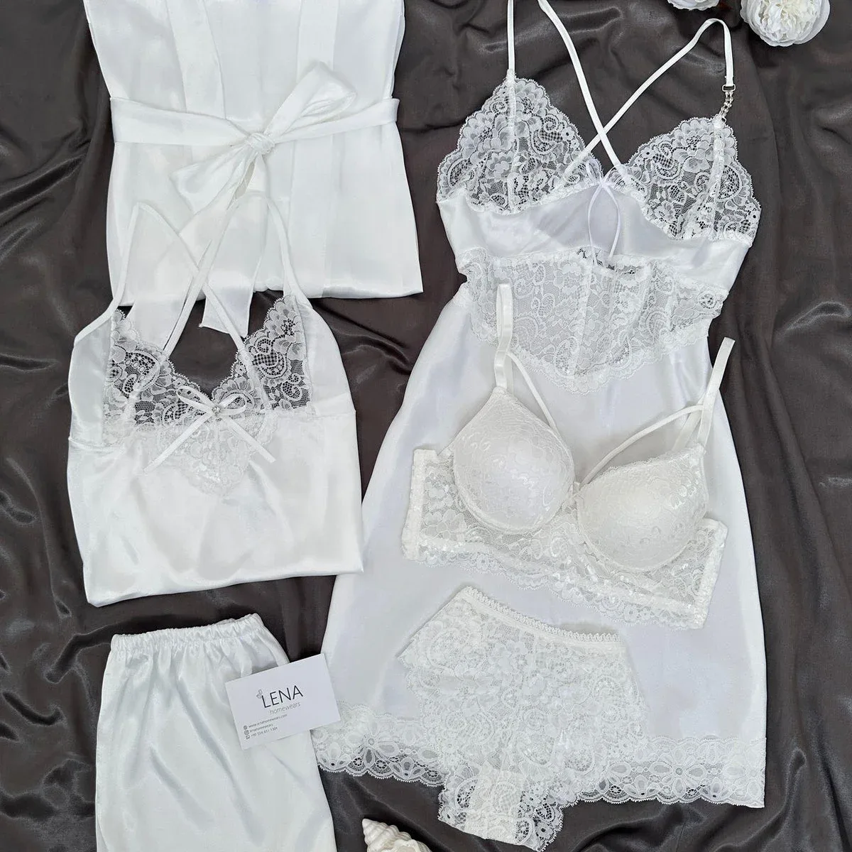 White Love Night Suit & Bra Penty Set Combo for Women's, photo 1 of 4