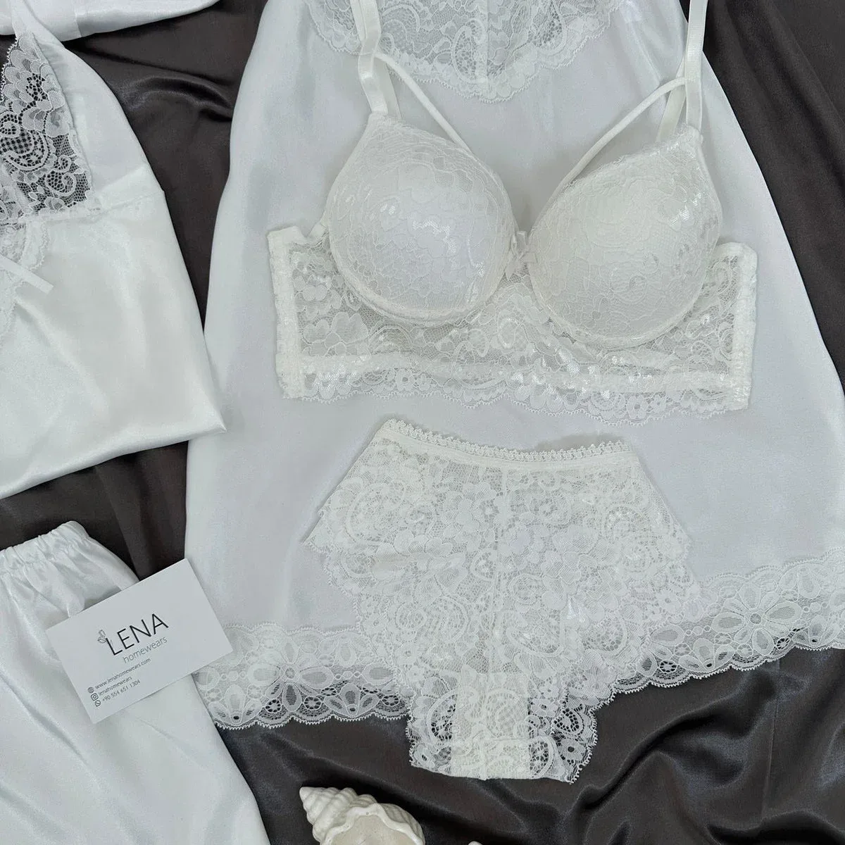 White Love Night Suit & Bra Penty Set Combo for Women's, photo 2 of 4
