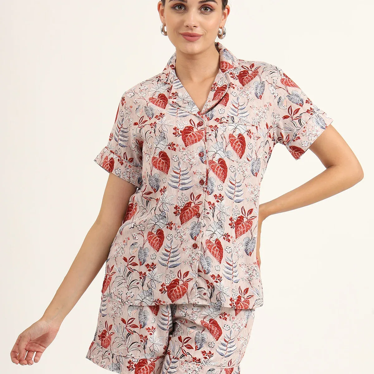Divena Multicolour Floral Print Rayon Regular Short Night Suit, photo 1 of 4