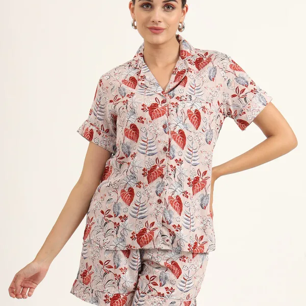 Divena Multicolour Floral Print Rayon Regular Short Night Suit
