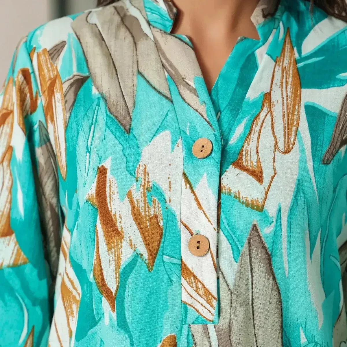 Aqua Leaves Blue Cotton Palazzo Loungewear Set, photo 4 of 4