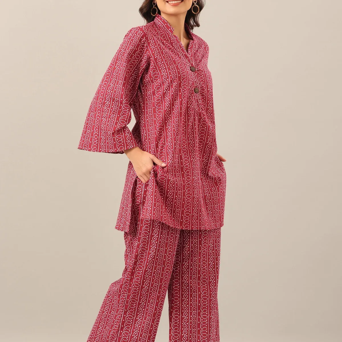 Bandhej on Maroon Cotton Palazzo Loungewear Set, photo 4 of 4