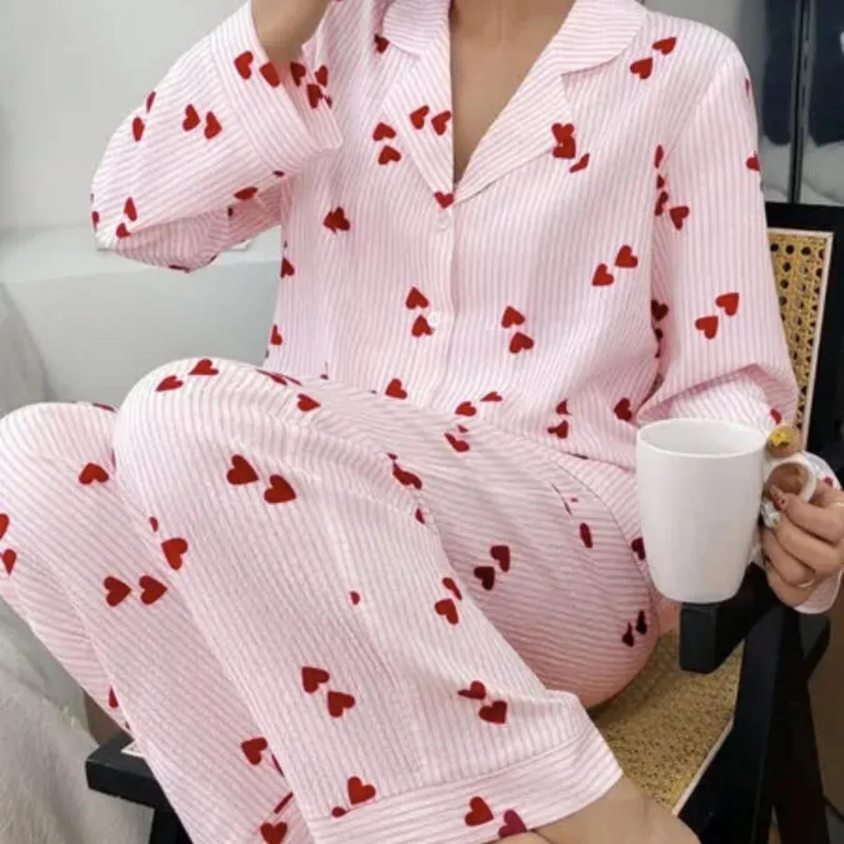 Womens Cozy Printed Loose-fit Long-sleeve Pajama Set With Pants, photo 3 of 4