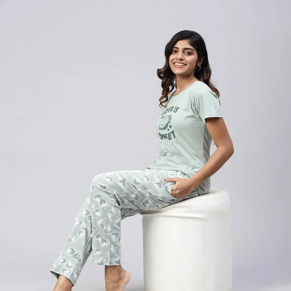 Women Knit Cotton Loungewear Set Mint Green