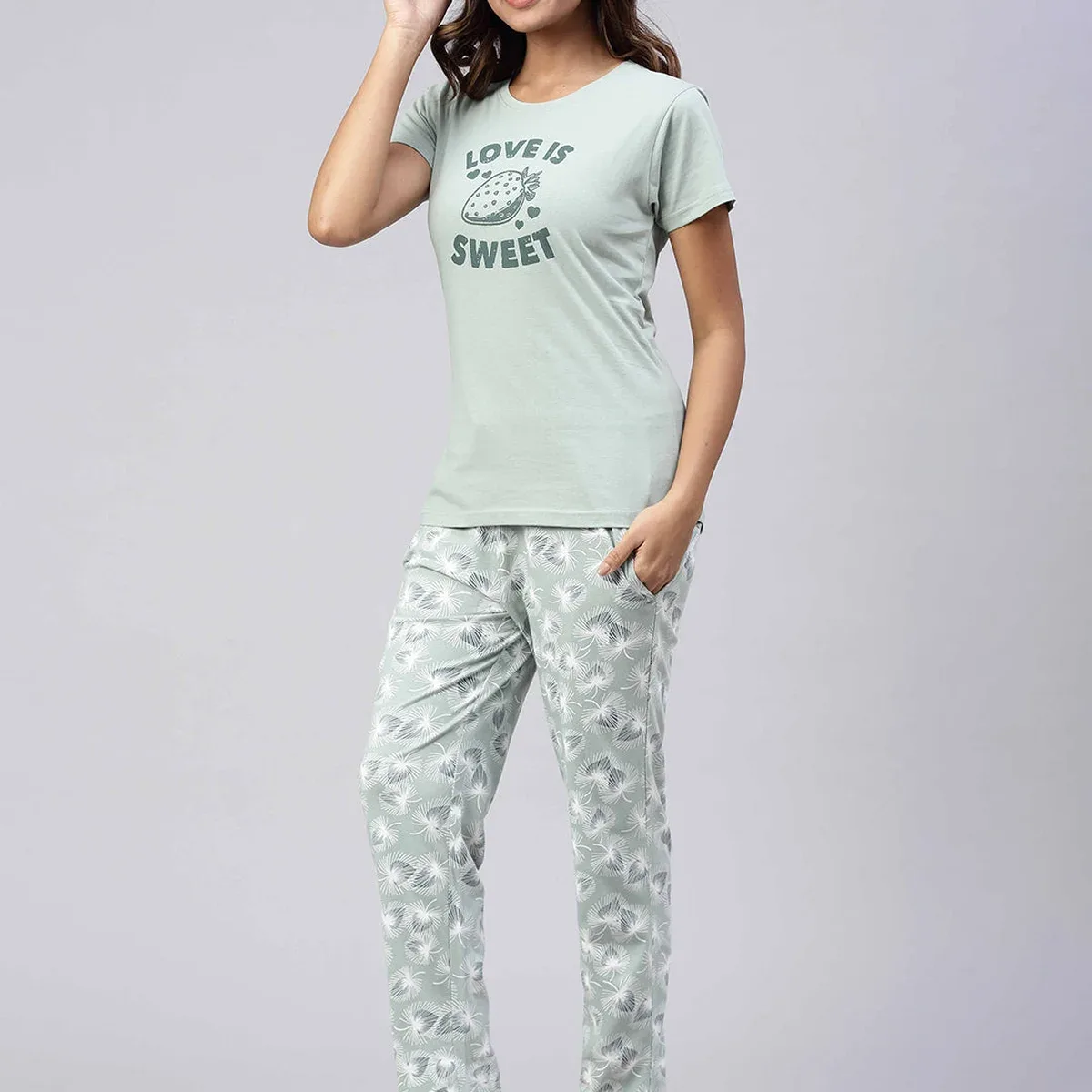 Women Knit Cotton Loungewear Set Mint Green, photo 2 of 4