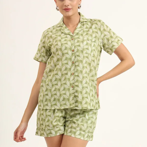 Divena Green Printed Pure Cotton Night Suit