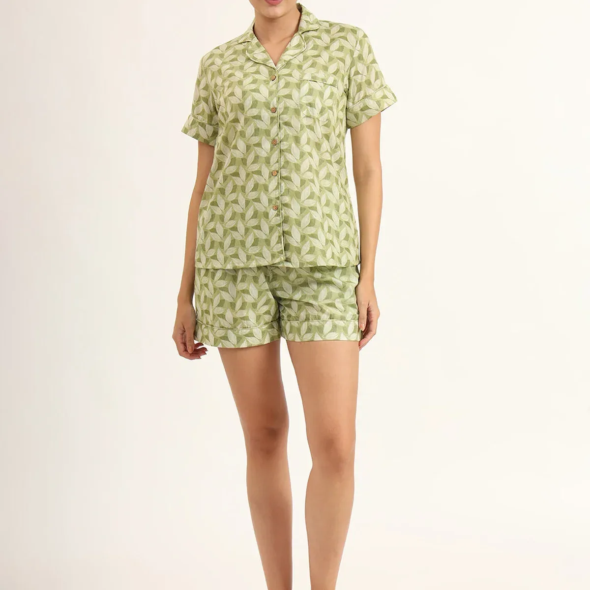 Divena Green Printed Pure Cotton Night Suit, photo 2 of 4