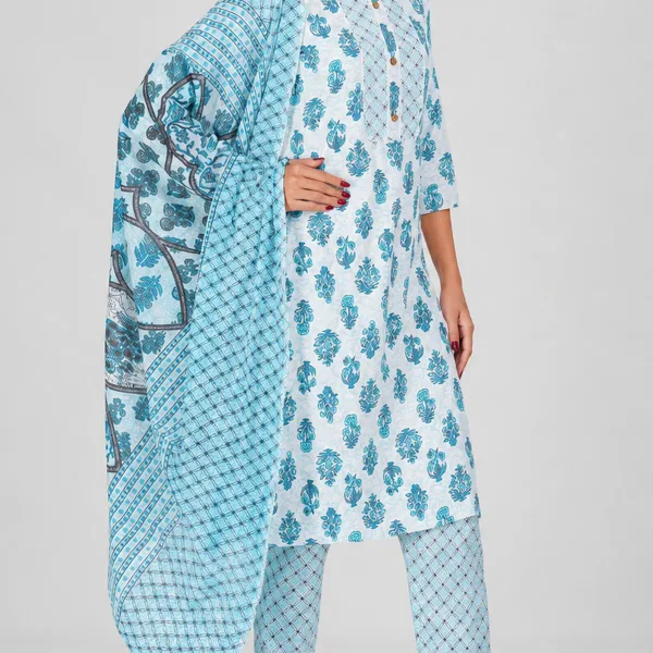 Sky Blue Hand Block Print Cotton Suit Set