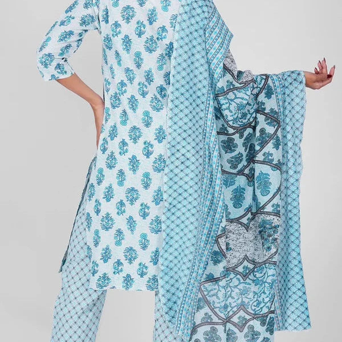Sky Blue Hand Block Print Cotton Suit Set, photo 4 of 4