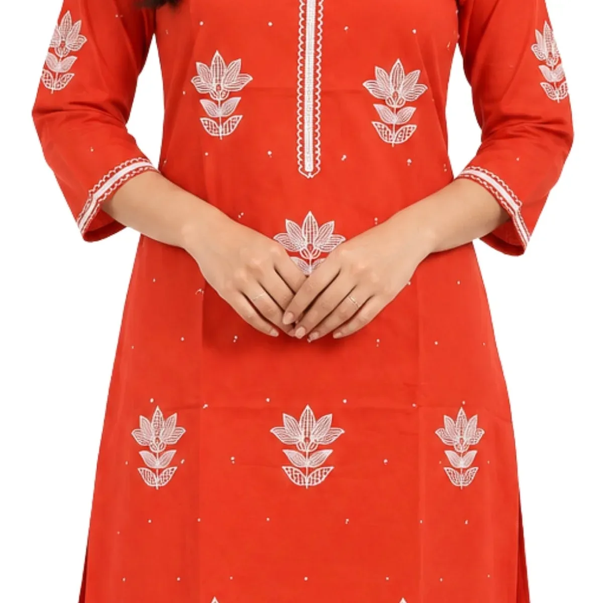 Women's Prints Cotton Blend Kurta Set with Mandarin Collar and 3/4 Sleeve - Below Knee | Everyday Ethnic Wear , photo 2 of 4