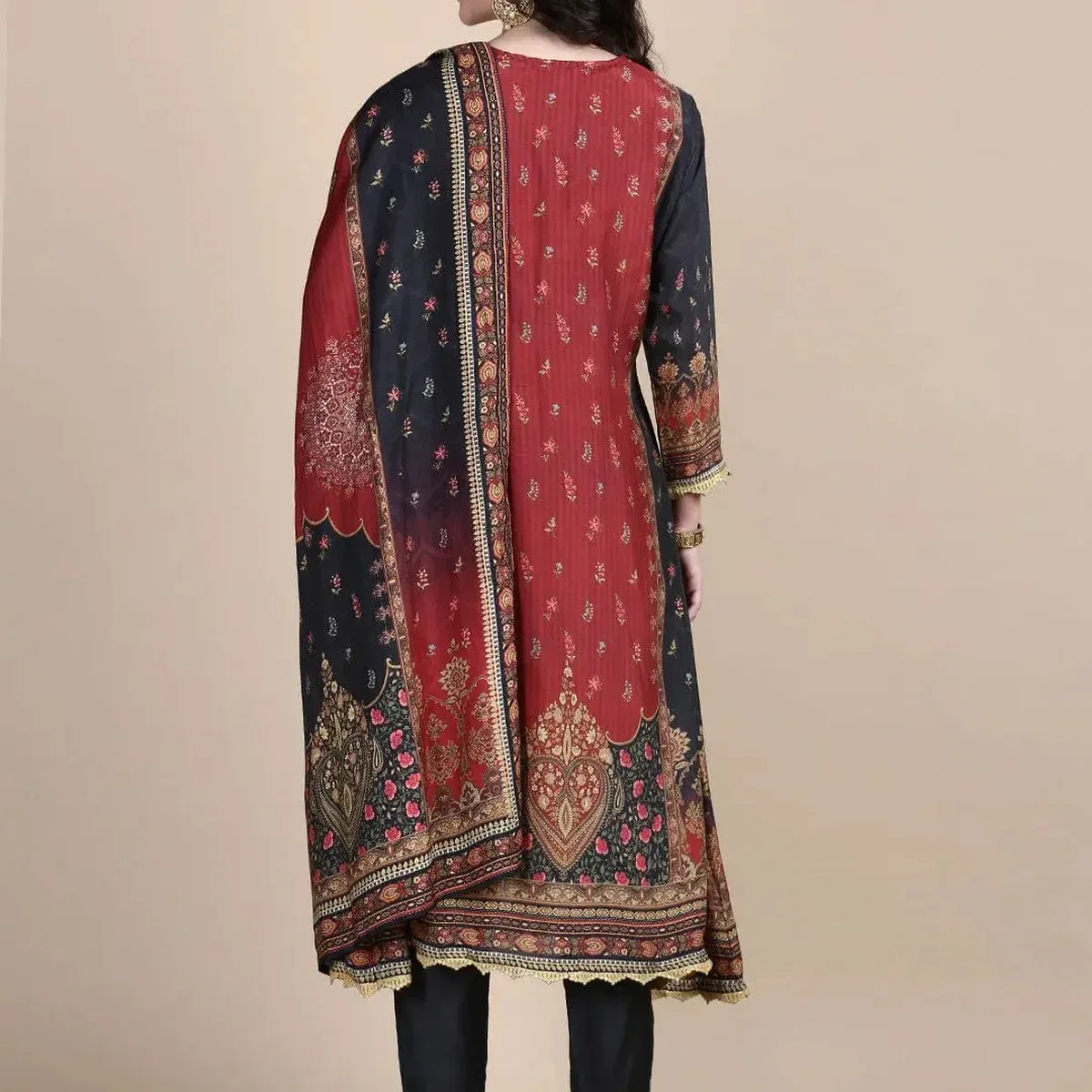 Women's Floral Charcoal A-Line Kurta Set with Dupatta, photo 4 of 4