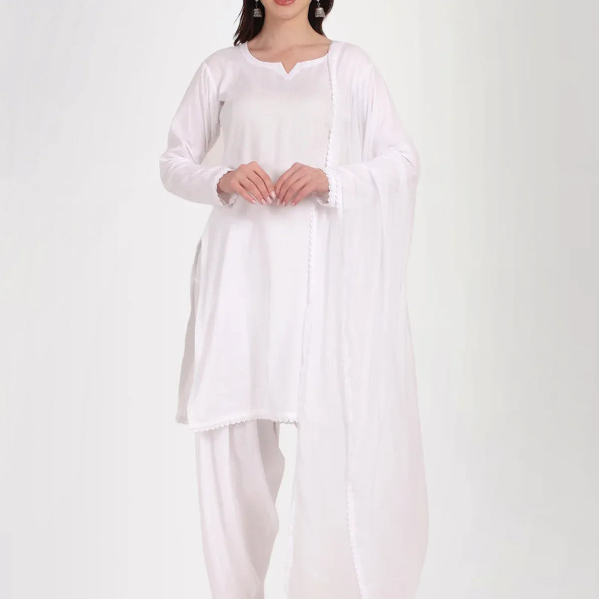 White Rayon Salwar Suit Set, photo 1 of 4