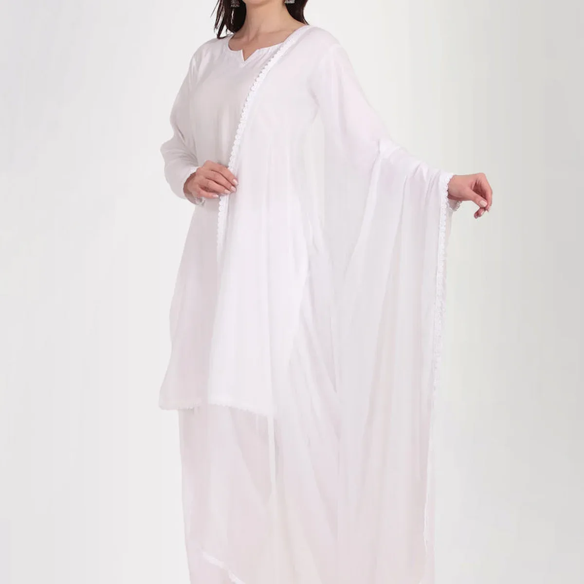 White Rayon Salwar Suit Set, photo 3 of 4