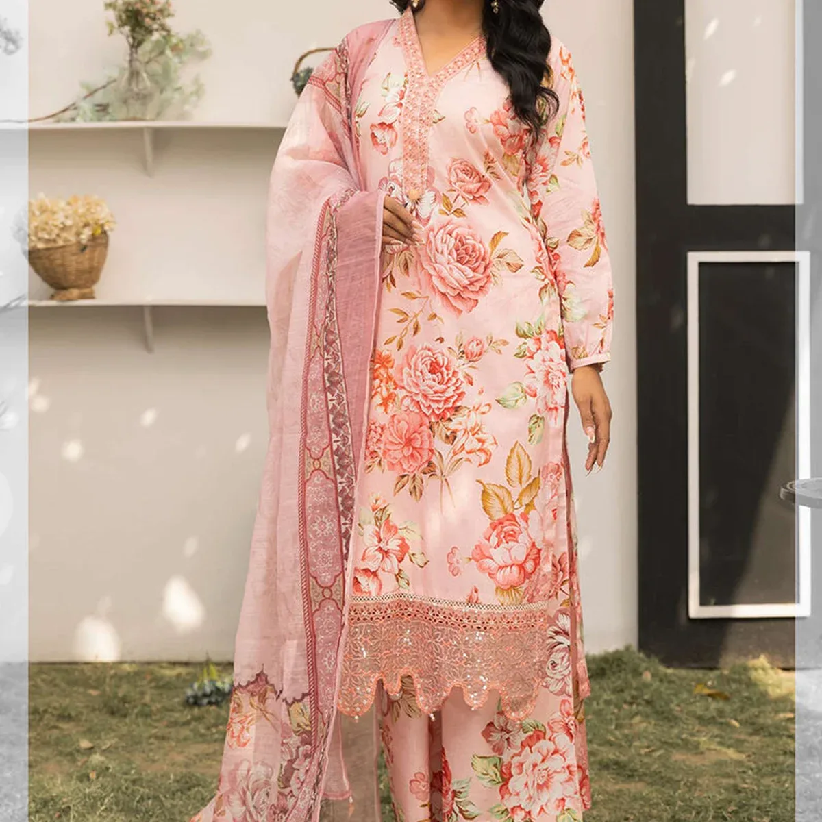 Light Pink Printed Lawn Embroidered Suit Set, photo 1 of 4