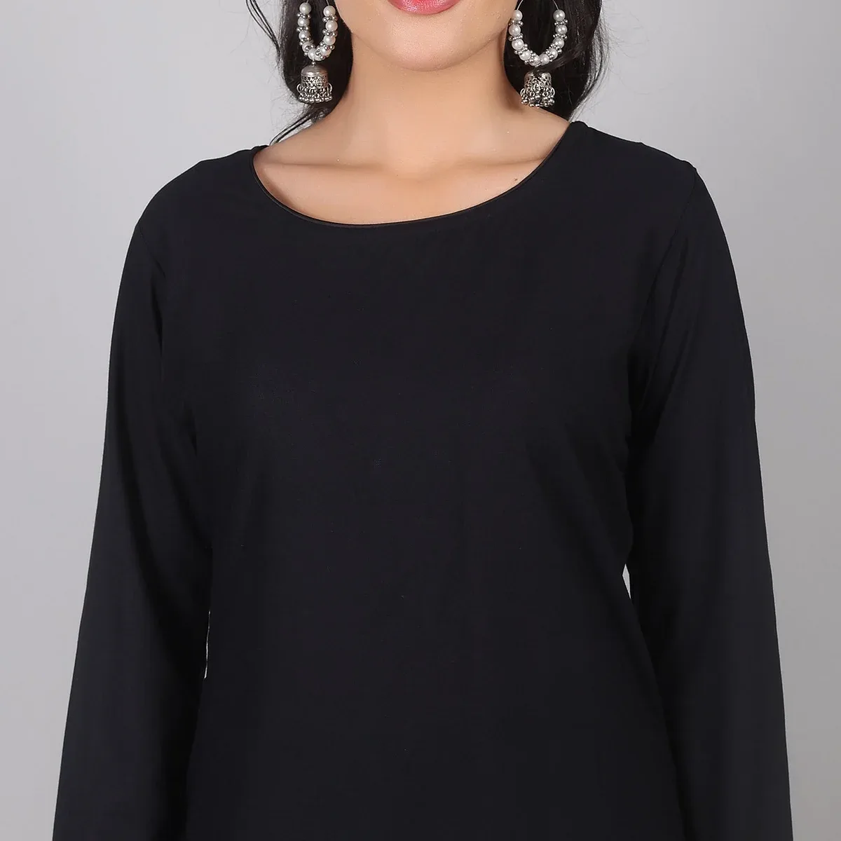 Plain Black Rayon Suit Set with Chiffon Dupatta, photo 4 of 4