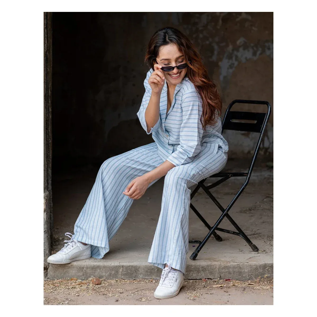 Premium Light Blue Striped Co-ord Set, photo 1 of 4