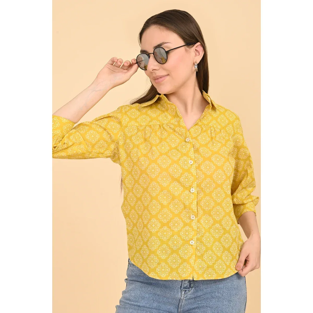 Premium Yellow Printed Cotton Top for Women, photo 1 of 4