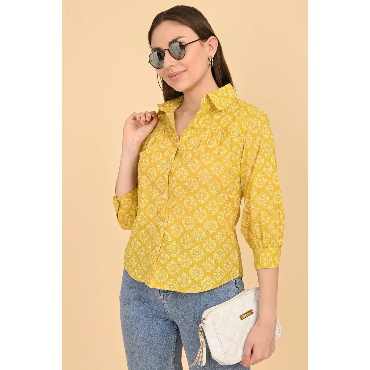 Premium Yellow Printed Cotton Top for Women, photo 2 of 4