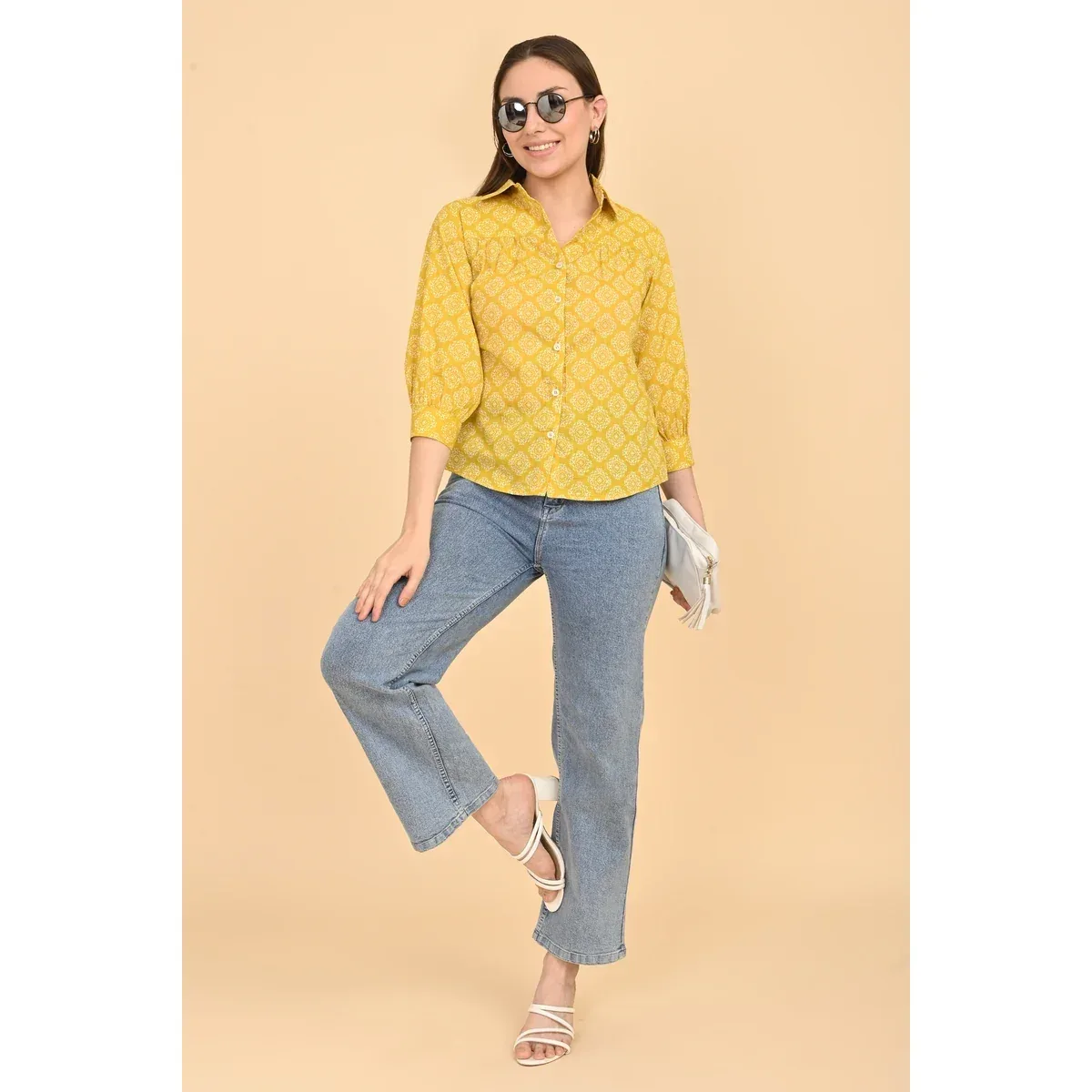 Premium Yellow Printed Cotton Top for Women, photo 3 of 4