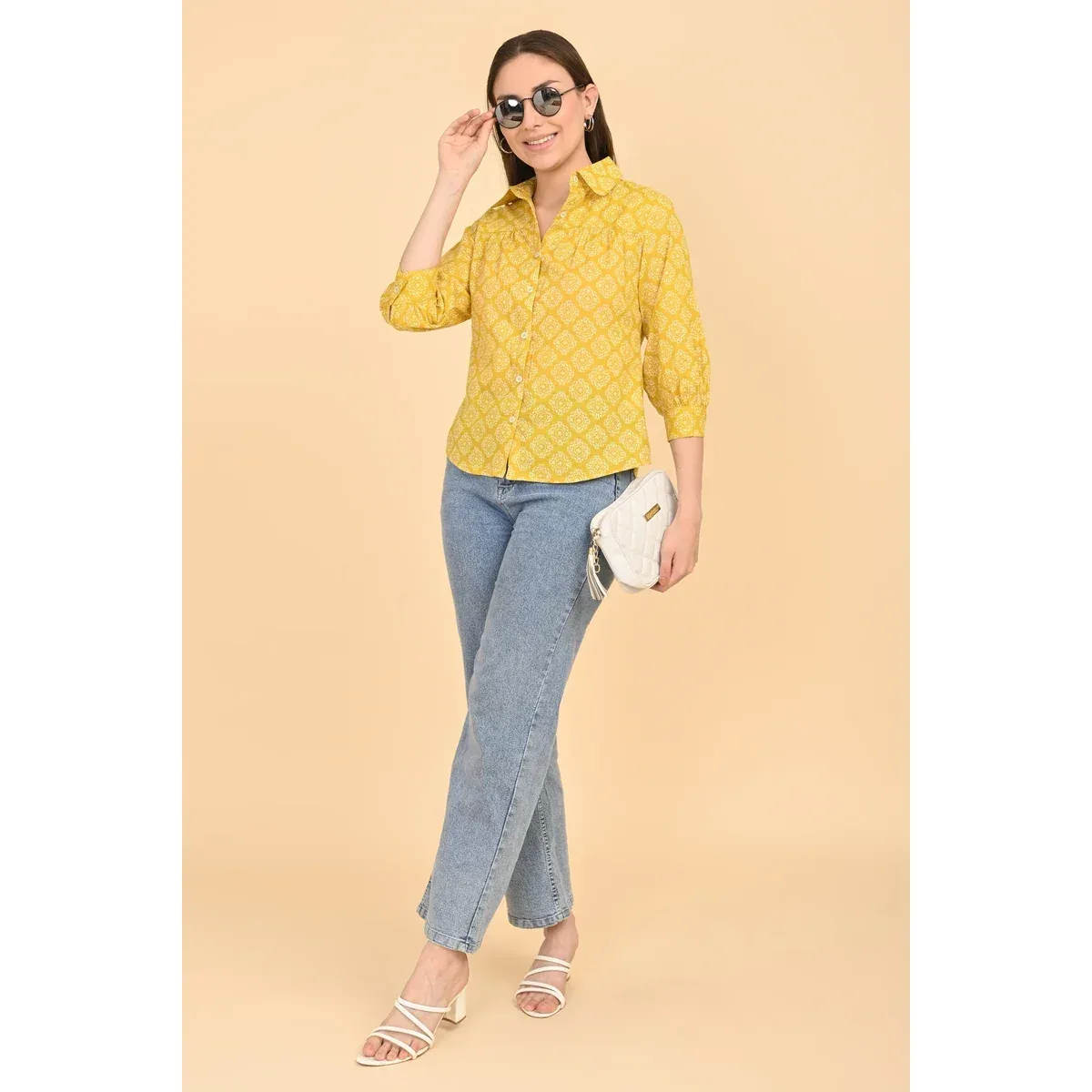 Premium Yellow Printed Cotton Top for Women, photo 4 of 4