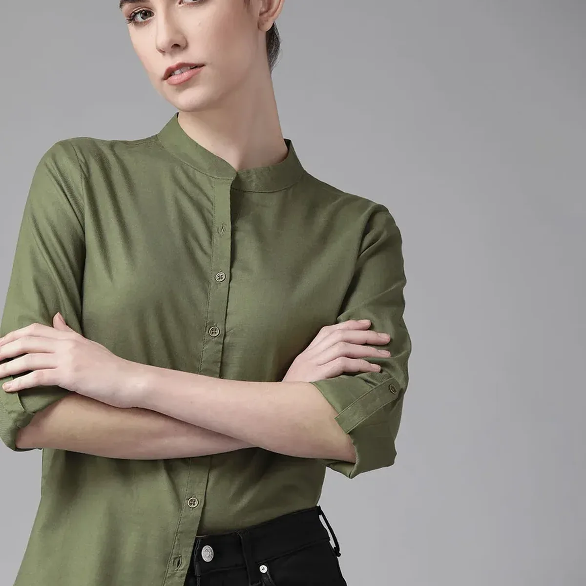 Women Solid Casual Green Shirt, photo 2 of 4