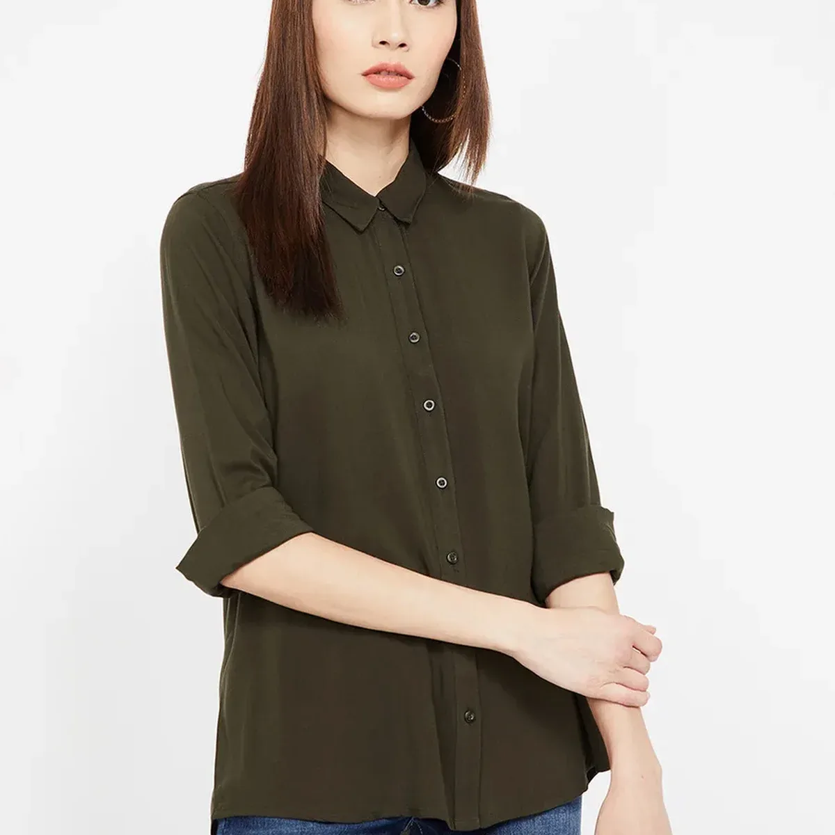 Women Solid Casual Green Shirt, photo 4 of 4
