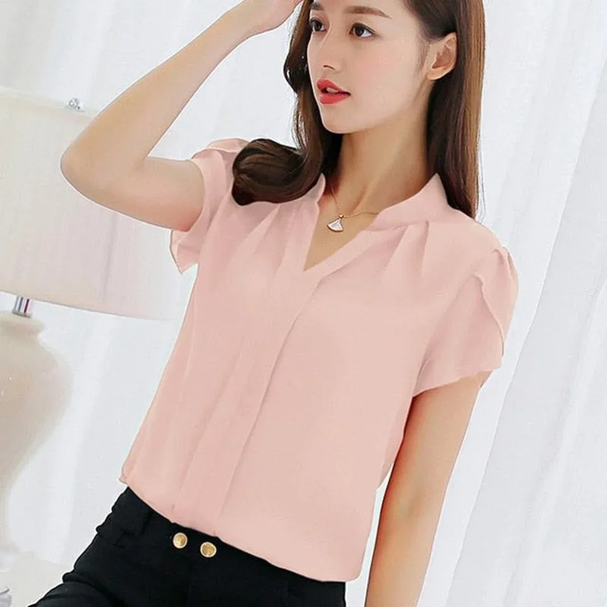 Women Chiffon Blouse Fashion Summer Sexy O Neck Sleeveless Ruffle Shirts Casual Slim Solid Blusas Plus Size Te, photo 4 of 4