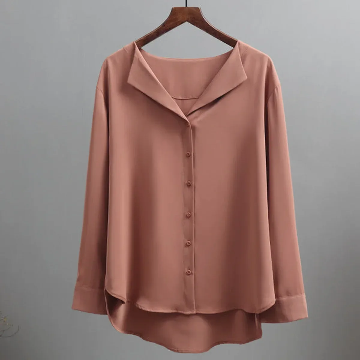2019 autumn new solid women chiffon blouse office lady v-neck button loose casual solid female shirts outwear , photo 2 of 4