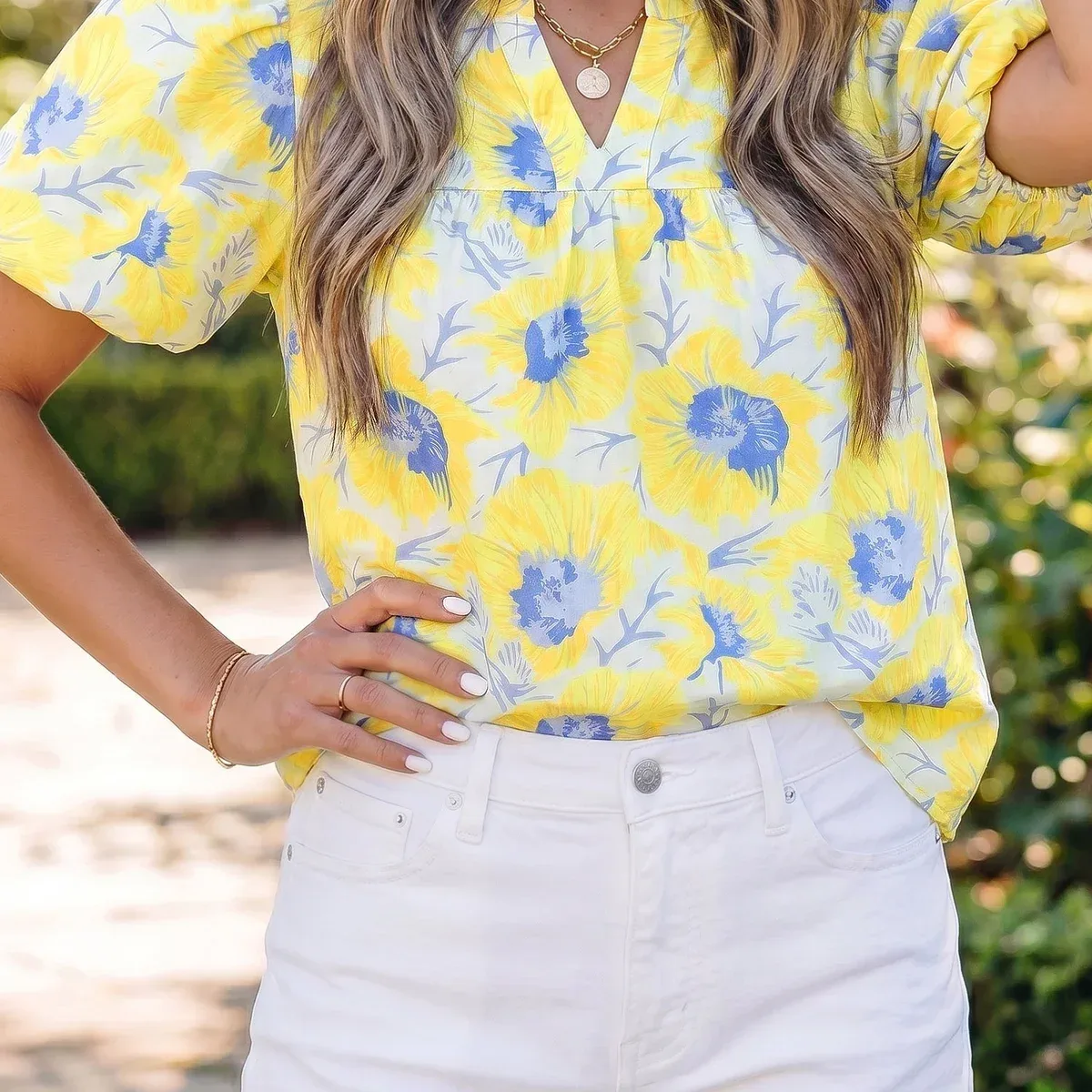 Pink Short Bubble Sleeve Summer Floral Blouse, photo 4 of 4