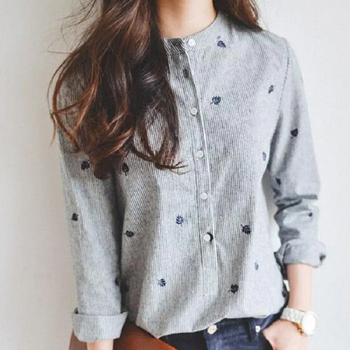 Women Embroidery Long Sleeve Blouse/ Casual Shirt, photo 1 of 4