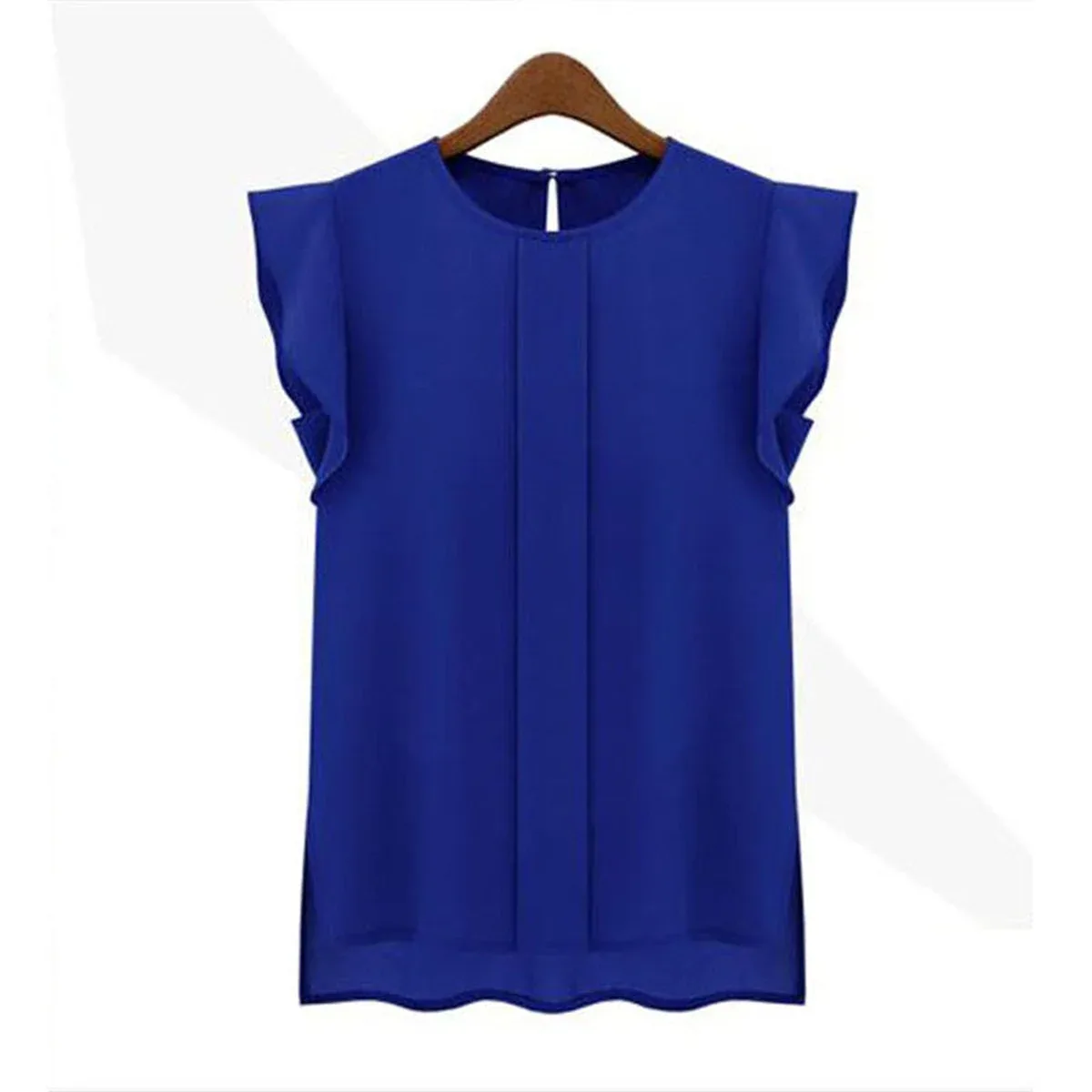 fashion woman blouses 2018 solid womens tops and blouses Chiffon Shirts OL Lady Round Collar Sleeveless Ruffle, photo 1 of 4