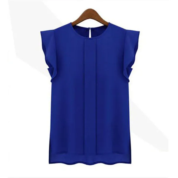 fashion woman blouses 2018 solid womens tops and blouses Chiffon Shirts OL Lady Round Collar Sleeveless Ruffle