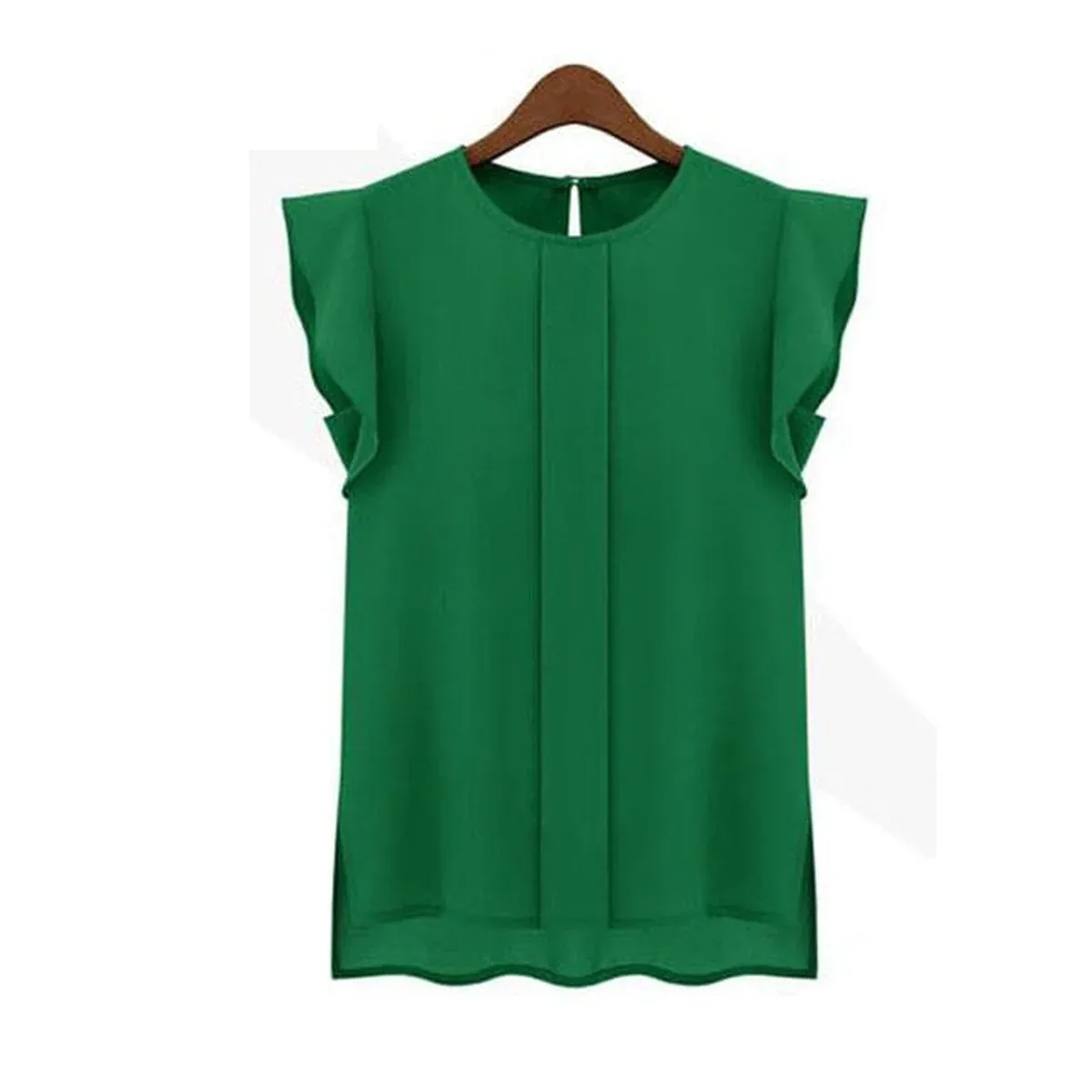 fashion woman blouses 2018 solid womens tops and blouses Chiffon Shirts OL Lady Round Collar Sleeveless Ruffle, photo 3 of 4
